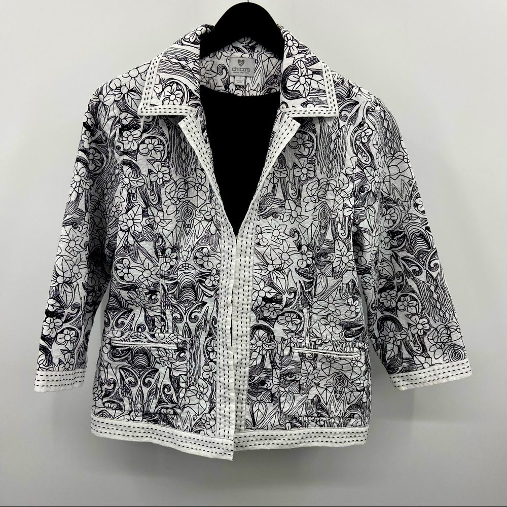 Chico’s Black&White Floral Print Lined Jacket